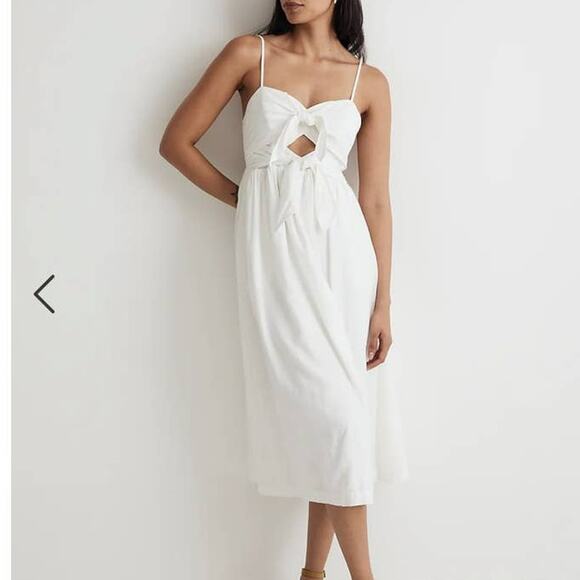 Madewell Dawson Dress Cutout White Linen Midi Dress with pockets Size 2 NWT - Picture 1 of 11